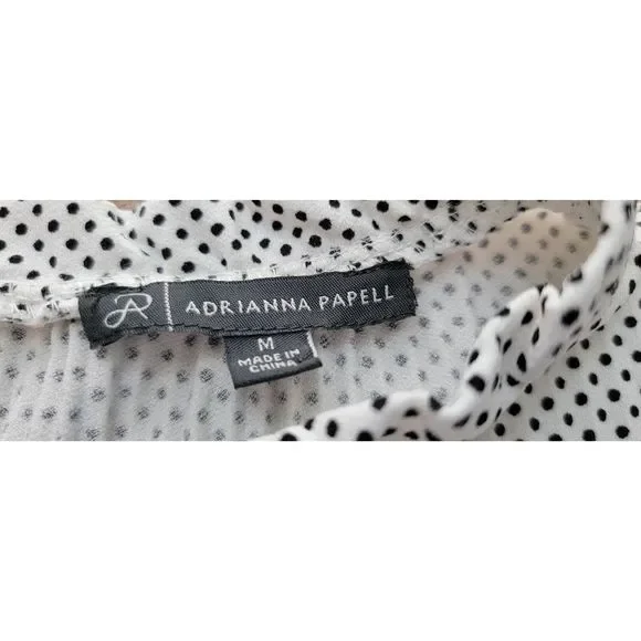 Adrianna Papell Top Blouse Women’s Medium White Black Polka Dot Long Sleeve - Picture 6 of 13